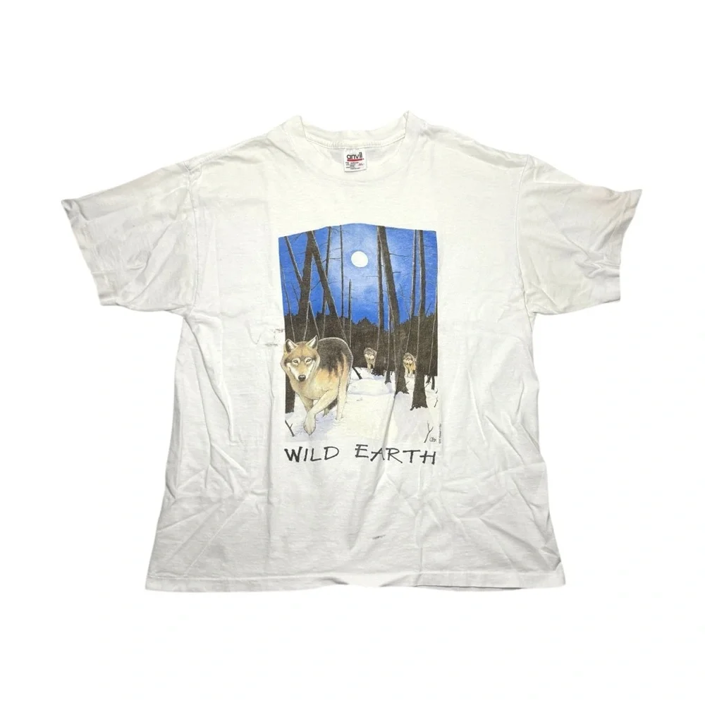 Vintage White Wild Earth Wolf Shirt Size XL - Picture 1 of 7